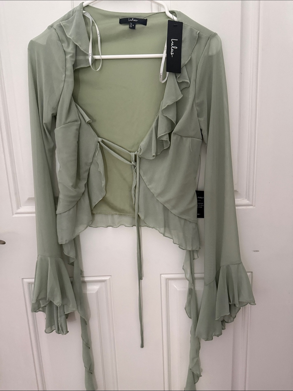 Lulu's Sage Green Ruffle Tie-Front Chiffon Top